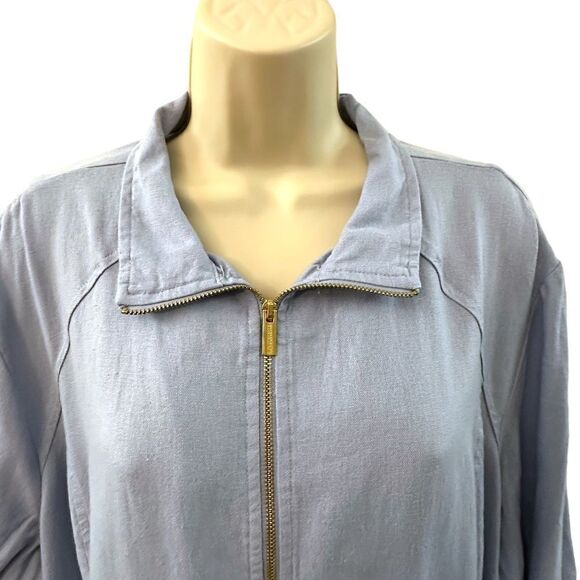 Ellen Tracy ~ Light Blue Linen Jacket ~ zipped Front closure ~ size XLARGE - Picture 2 of 12